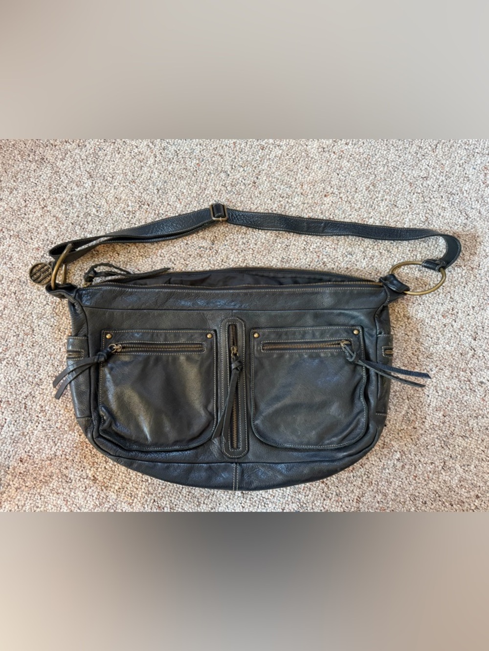 Hayden Harnett Everyday Black Leather Crossbody Bag with Zip Pockets